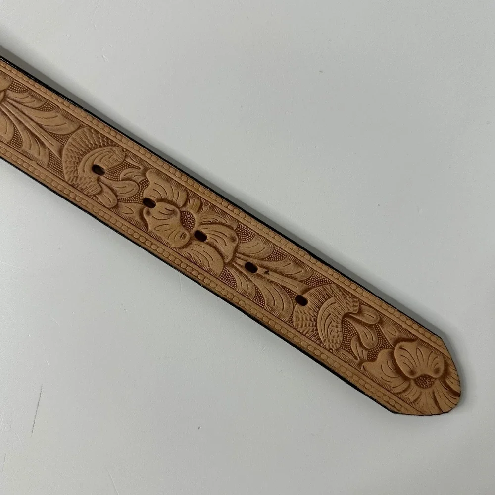 Canterbury Tooled Leather Belt Tan Floral Full Grain Cowhide USA Made Mens 36